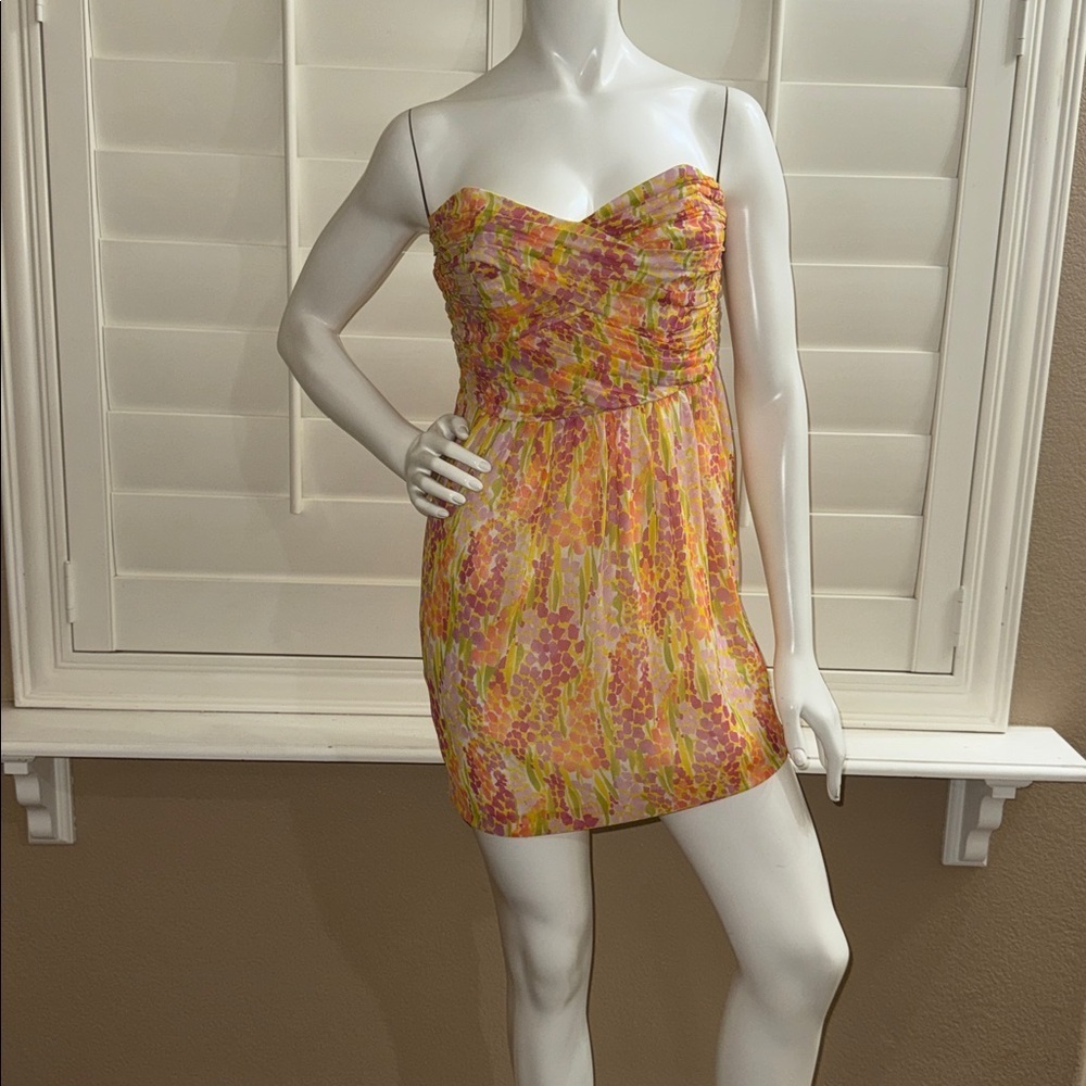 Shoshanna Zoe Garden Mango Tango Strapless Mini Dress